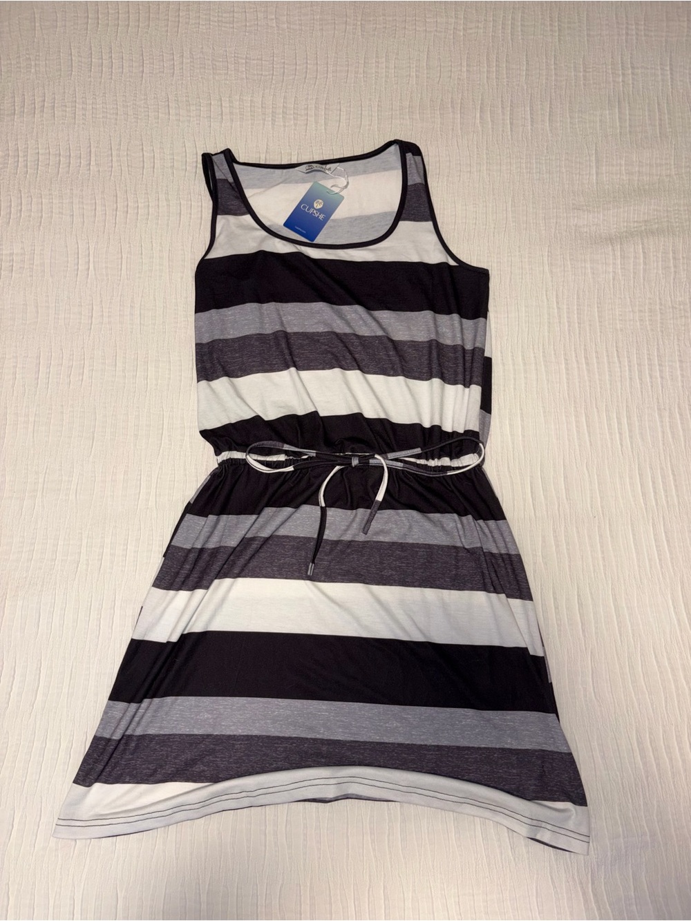 Clarisse Black, White & Gray Striped Tank Mini Dress